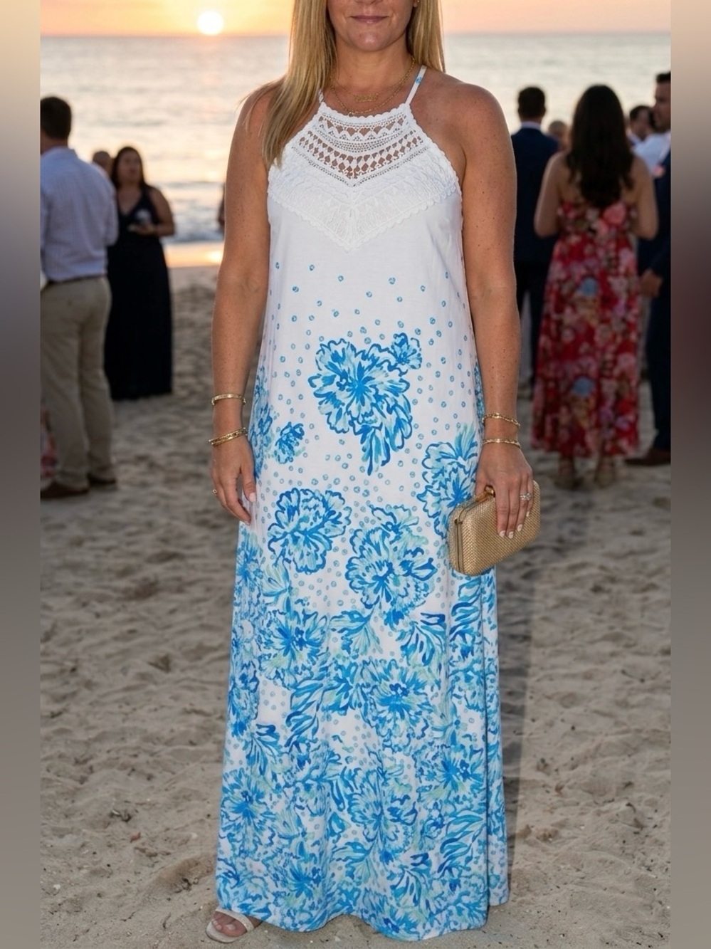 NWT Lilly Pulitzer Pearl Maxi Dress Size 12 Blue White Halter  Gown